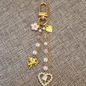 Gold and Pink Charm Bag Charm